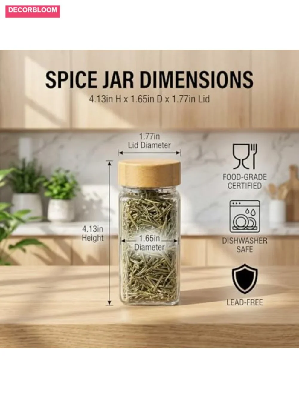 24 Pc 4oz Glass Spice Jars with Bamboo Lids and Labels
